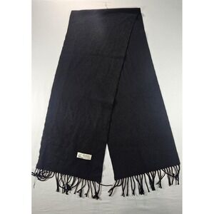 Black Cashmere Blend Scarf 20% Cashmere 80% Viscose Italy Design Fringe Soft 66"